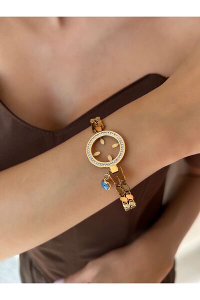 İNN JEWELLERY Kadın 316 L Çelik Çeyrek Altın Takılabilen Gold Kelepçe Bilekli...