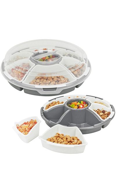 GRİMOR Life 7 Compartment Multi-Purpose Plastic Breakfast and Snack Bowl Set Gray Color-Picnic Set