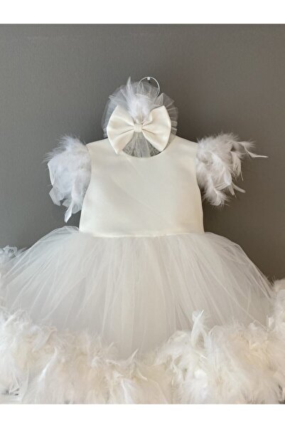 İlknur Karaca Design Beyaz Otrişli Kız Bebek Özel Gün Doğum Günü Elbisesi