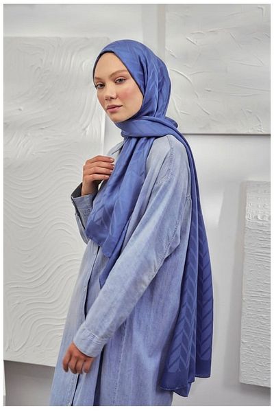 ARMANDA Italian Jacquard Zigzag Pattern Indigo