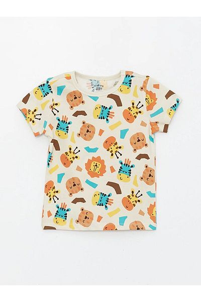 LC Waikiki LCW baby Crew Neck Short Sleeve Printed Baby Boy Pajamas Set with Shorts