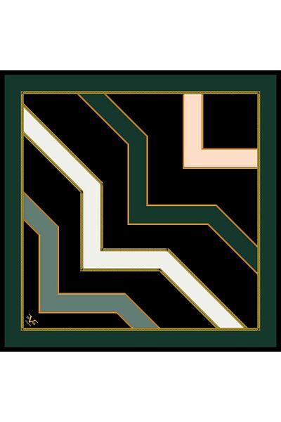 19V69 ITALIA Eșarfă Twill Seria Aur cu Motiv Geometric cu Umeraș Eșarfe 90x90 Cm