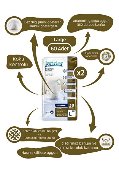 JENDER L Külotlu Hasta Bezi [60 Adet]