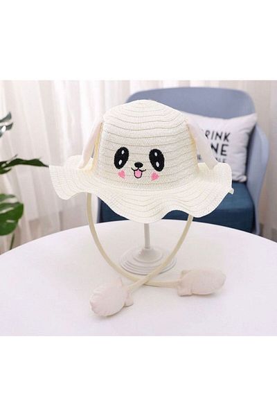 İREM'S ACCESSORİES Cream Straw Movable Children's Hat