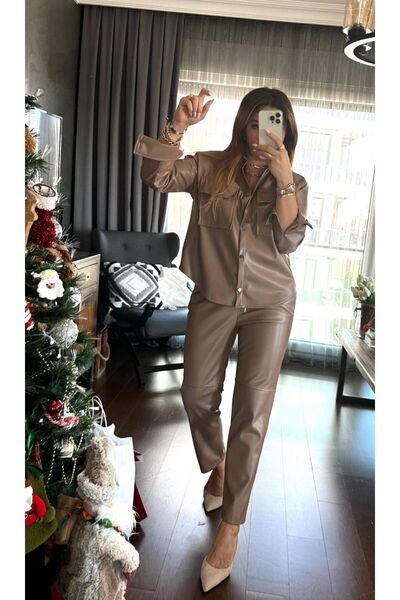 TANE TASARIM Leather Top and Bottom Stylish Set 024