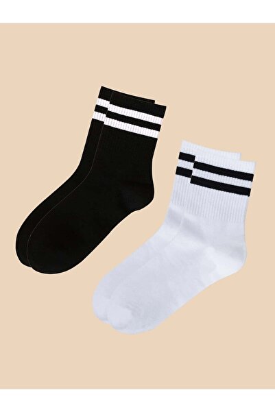 MY MENORA SOCKS 4 чифта черни и бели чорапи на райета