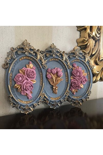 busraconcept Pembe Çiçekli Tablo 3 Lü Masa Duvar Süsü