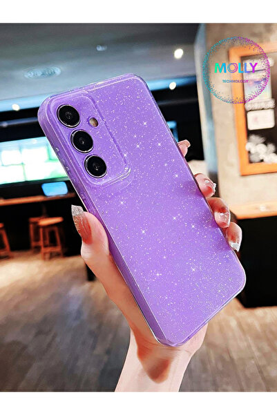 Molly Samsung Galaxy A54 İçin Lila Berry Simli Parlak Silikon Kılıf