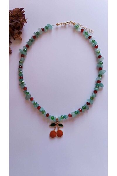 Fata Morgana Accessory Kiraz Uçlu Aventurin Taşlı Boncuk Kolye