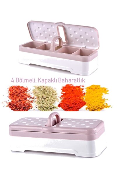 HOLLYHOME 4 Bölmeli Plastik Benekli Baharatlık Pudra/Beyaz 10x27,5x7 (h) cm 1...
