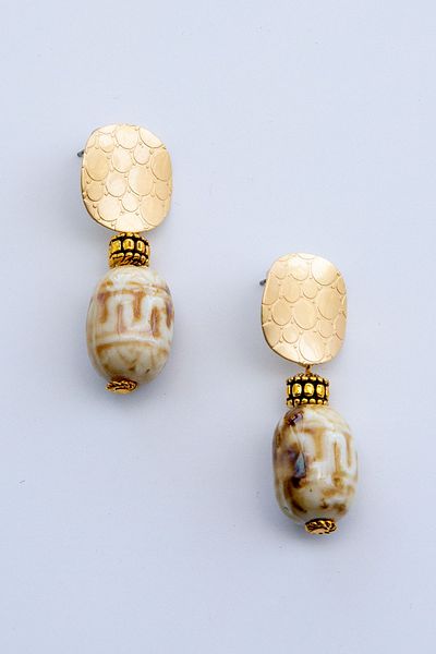 Lila Rosa Ethnic Authentic Earrings with Natural Stone Detail
