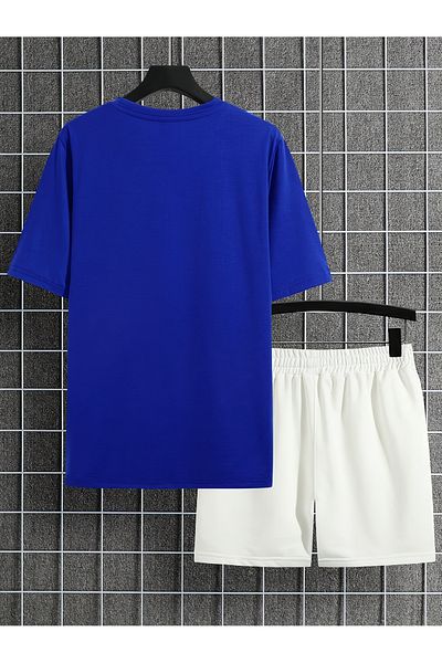 Moda Glo Σετ σορτς ανδρικό λευκό σαξ μπλε υπερμεγέθη Little Bear με στάμπα με λαιμόκοψη