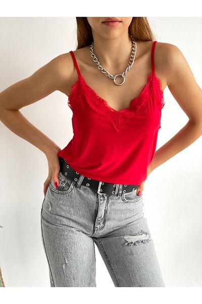BE CHİC Women's Red Lace Undershirt