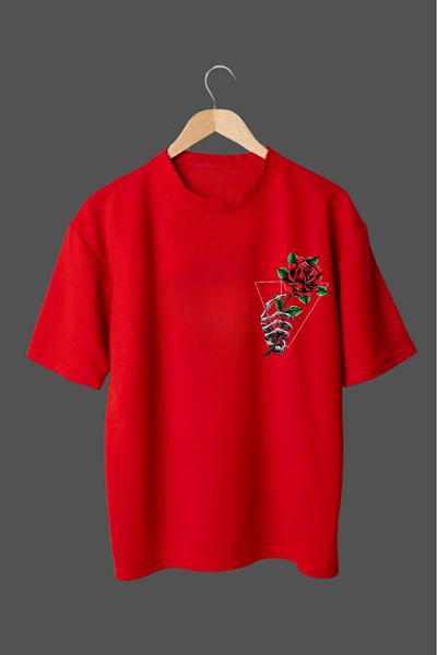 Evomind 1 T-Shirt Is a Gift for Purchases of 5 or More in the Cart - Unisex Rose Printed Oversize T-Shirt