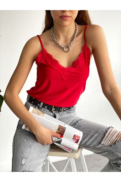 BE CHİC Women's Red Lace Undershirt