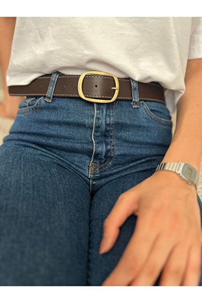 Eksibir Kahverengi Dikişli Kemer Kadın Kemeri Pantolon Kemeri