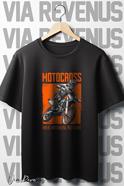 Vordevia MotoCross Sa deznom - okrugla kragna Oversize kroj Crna T-shirt