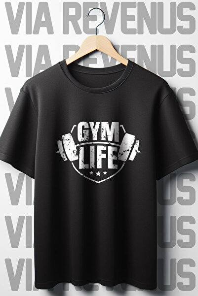 Vordevia Gym Life εμπριμέ μαύρο μπλουζάκι Oversize - Crew Neck