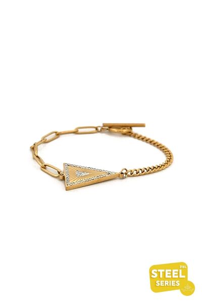 Gold Zirkon Pyramid Çelik Bileklik Abl5941