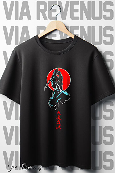 Vordevia Crni Oversize kroj Samuraj Štampano okrugla kragna T-shirt