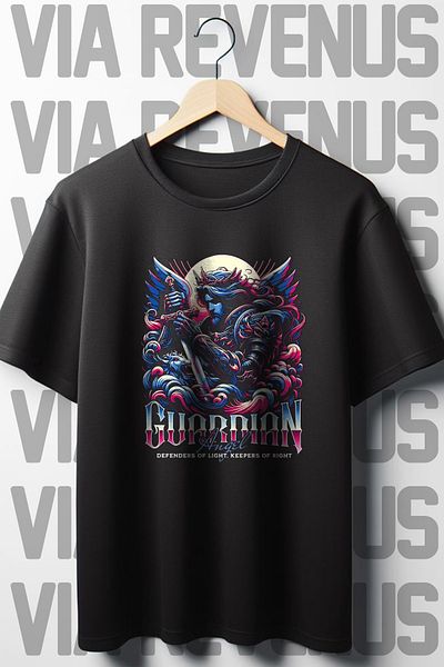 Vordevia Guardian Angel Patterned - Crew Neck Μαύρο Oversize T-Shirt