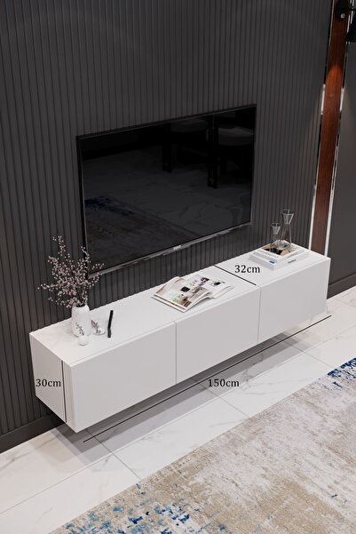 BAGAX 150 Cm Tv Ünitesi , Tv Sehpası , Dolaplı Tv Ünitesi Konsol (FULL BEYAZ)