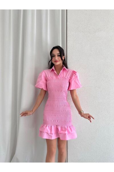 Rabia Çelik Straplez Gipeli Mini Pembe Elbise