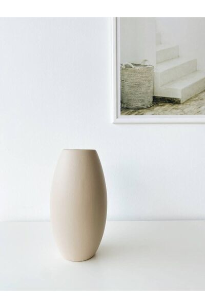 TROVE Roll Seramik Vazo Orta (bej)