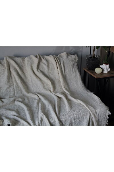 4 Katlı 4 Kenarı Saçaklı Muslin Koltuk Örtüsü / Tv Battaniyesi / Battaniye 230 X 250