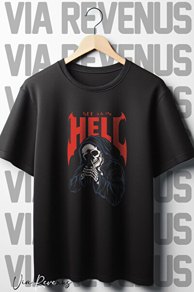 Vordevia Vidimo se u paklu - Oversize kroj okrugla kragna Crno T-shirt