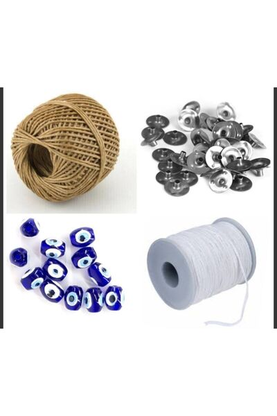 Doğan Jüt Ip 10 Mt Kırnap Süsleme Ipi 10mt Mum Fitili 100 Ad Fitil Tutacağı 50 Adet Nazar Boncuğu