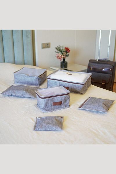 BRAMBLE LIFE 12-Piece Leather Handle Felt Multi-Purpose Suitcase Suitcase Organizer Mesh Travel Scrap Drawer Organizer