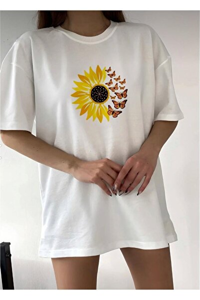 over head oh Bela leptir margarita Štampano Oversize kroj žene T-shirt