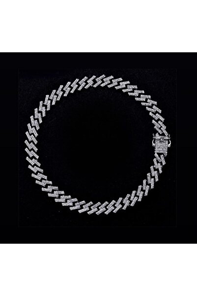 Çeko Chain 15MM prong cuban chaın Silver PRONG CHAIN taşlı kolye