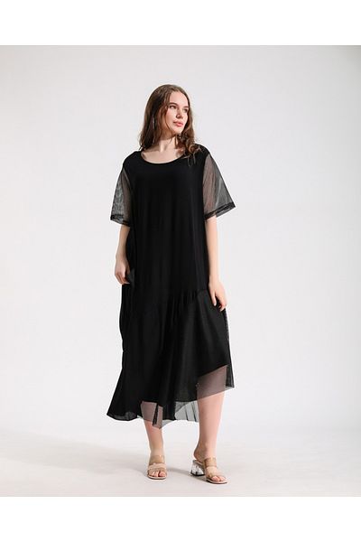 ZTO Plus Size Asymmetrical Dress - Mesh Detail