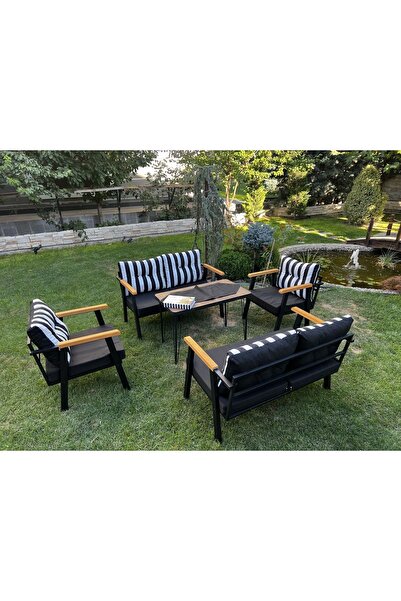 Kırlenta Erciyes 2 2 1 1 Masa Siyah Beyaz Bahçe Takımı Bahçe Mobilyası