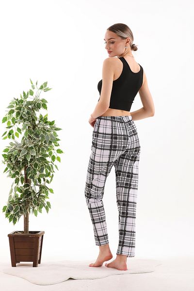 Arvin Pijama Pantaloni de pijama de vară pentru femei, imprimați în carouri, 100% bumbac, cu talie elastică