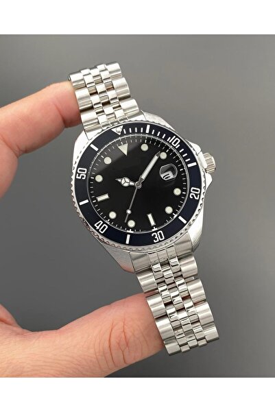 ÇENÇEN Çelik Gümüş Kordon Siyah Kadran Lüx Analog Erkek Kol Saati