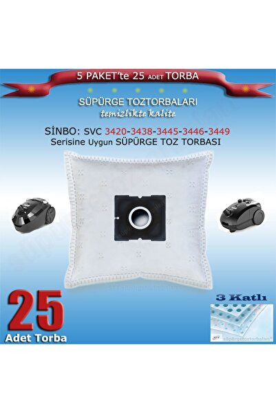Sinbo Svc 3420-3438-3445-3446-3449 Serisi Süpürge Toz Torbası 25 Adet 200120 Uyumlu