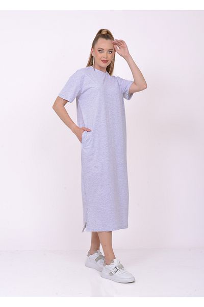 SevdeUgur Women's Gray Casual Short Sleeve Summer Combed Cotton Dress / Sevde Ugur