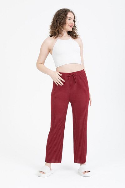 Bluence Pantaloni sport de damă cu nervuri cu talie elastică