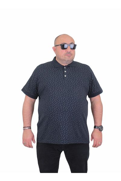 MocGrande Men's Large Size Polo Collar T-Shirt - Leaf 24457 NAVY BLUE
