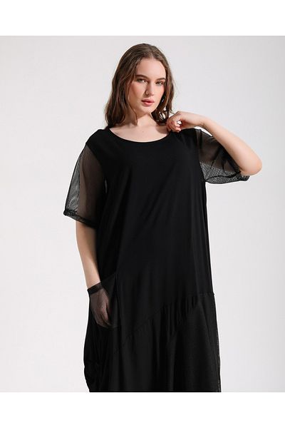 ZTO Plus Size Asymmetrical Dress - Mesh Detail
