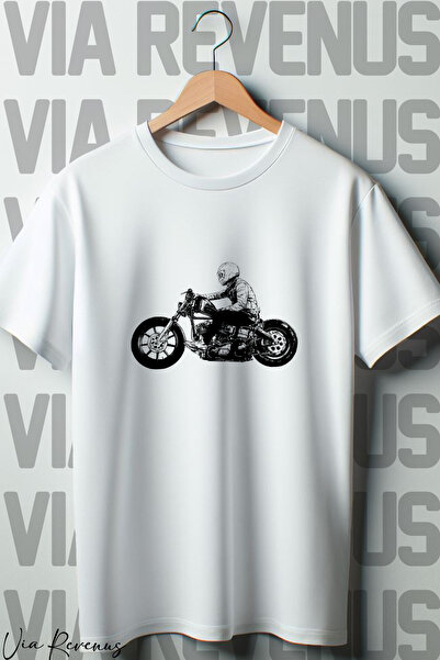 Vordevia Λευκό μπλουζάκι Oversize - Biker Printed, Crew Neck