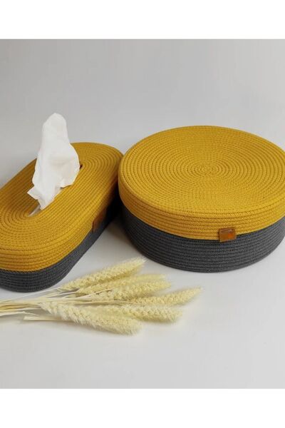 home decors by özlem 2 Piece Napkin Holder Set Wicker Basket Set Organizer Organizer Napkin Holder: 27x15x8/basket with lid: 25x10