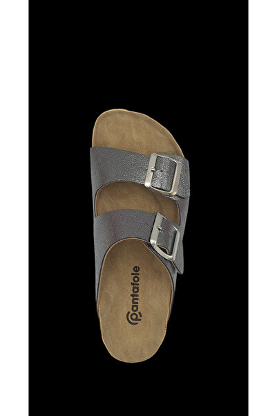 COMFORT OF PANTOFOLE Γυαλιστερές ασημένιες γυναικείες παντόφλες