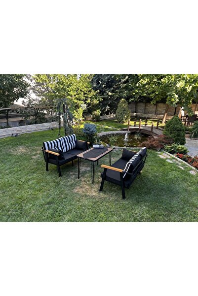 Kırlenta Erciyes 2 2 Masa Siyah Beyaz Bahçe Takımı Bahçe Mobilyası