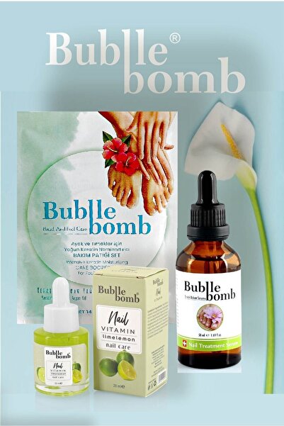 BUBBLEBOMB Ayak Bakım Seti 3'lü Keratin Bakım Patiği +Serum + Tırnak Bakım Yağı Lime
