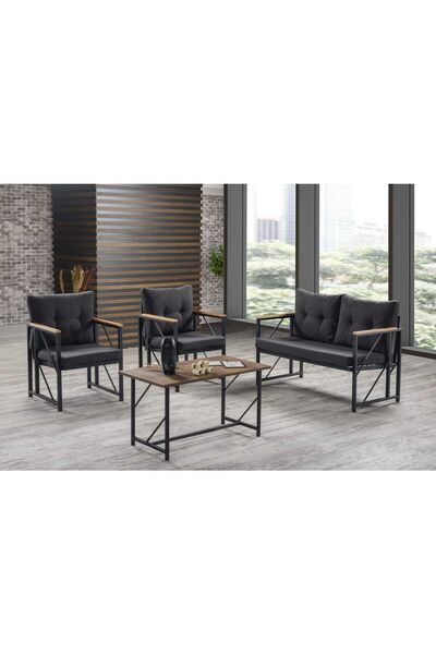 Kırlenta Liva Antrasit 2 1 1 Sehpa Koltuk Takımı Bahçe Balkon Takımı