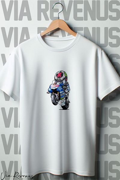 Vordevia Λευκό μπλουζάκι Oversize - Biker Printed, Crew Neck